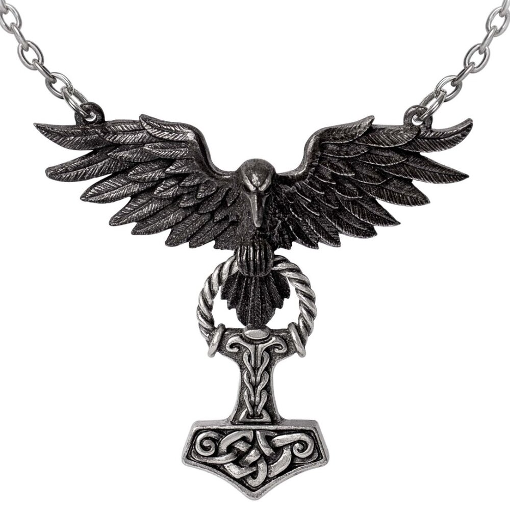Alchemy Gothic Hrafnhamerr Pendant Black Raven Thor's Hammer Mjolnir Necklace